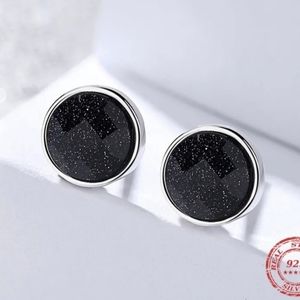 PLATINUM Sterling silver Black stud Earrings